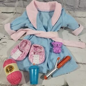Our Generation Doll Accessories Lot Bathrobe Slippers Yarn Curling Iron Nightime